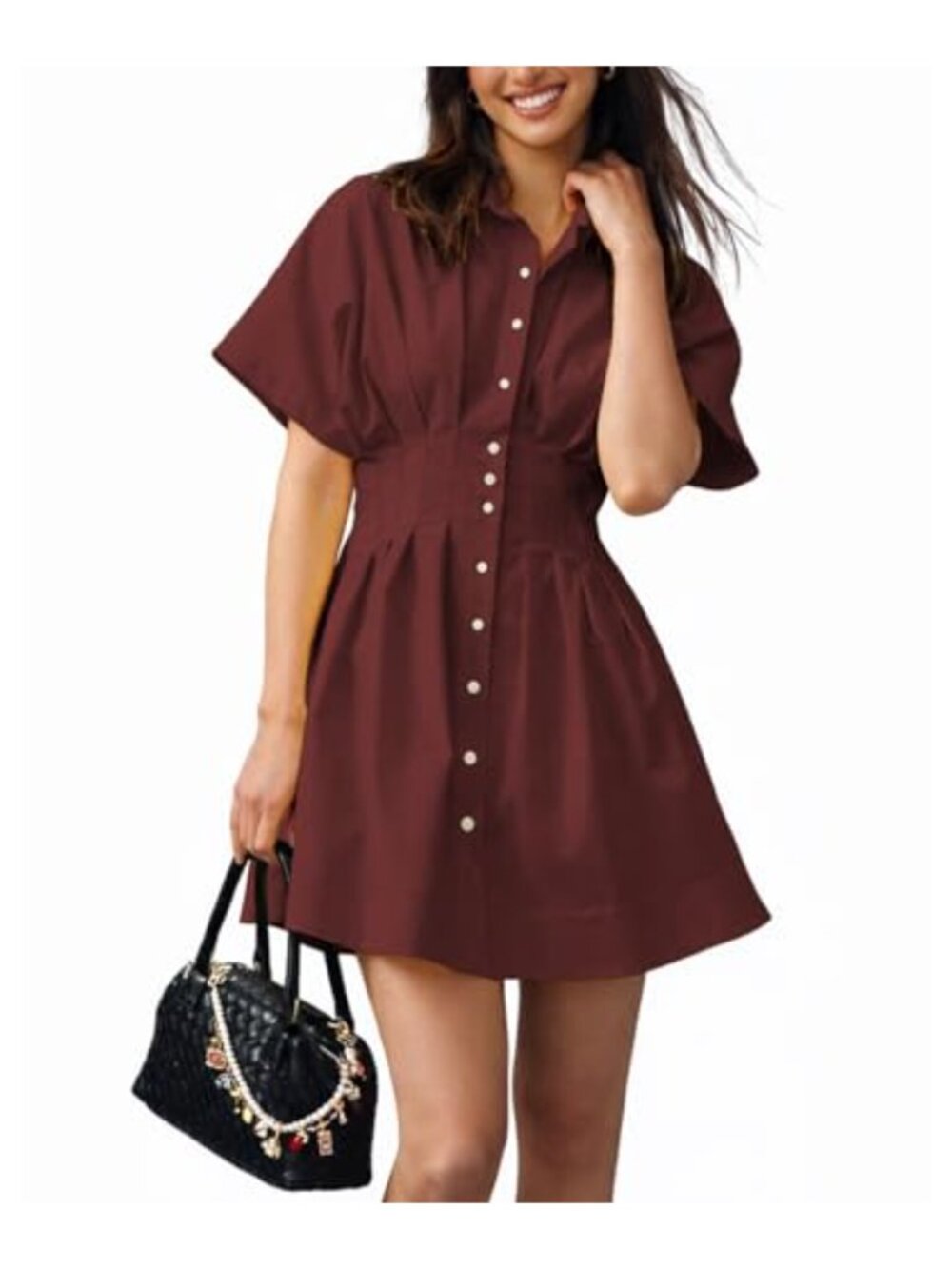 Women's Mini Shirt Dress Collared Button Down Short Sleeve Casual Summer